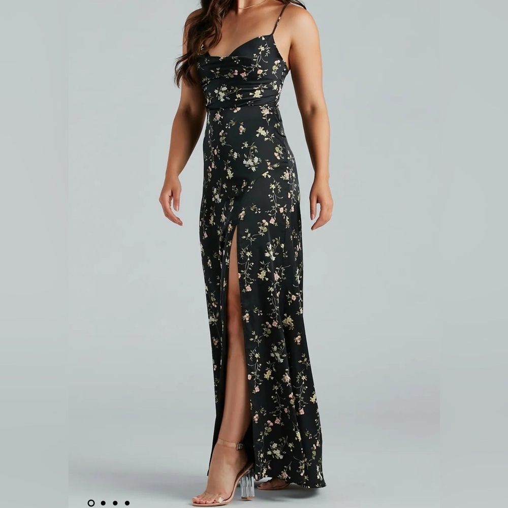 Mackenzie Formal Satin Floral Lace-Up Dress-size S- brand new